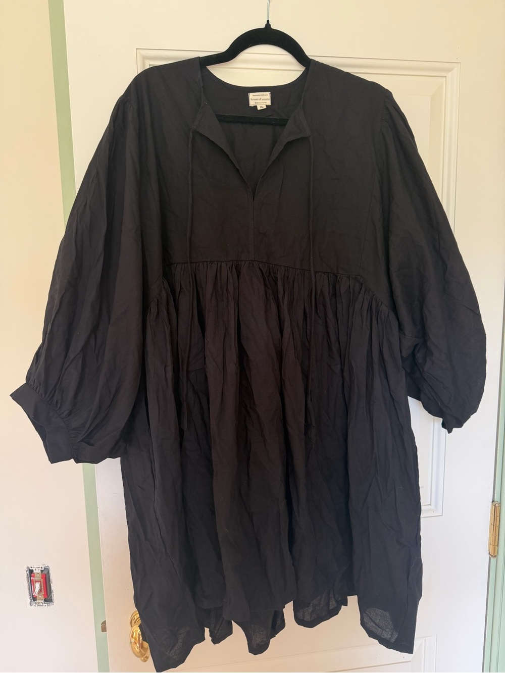 Relaxed Black Mini Peasant Dress - Unbranded